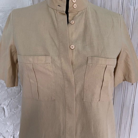 VINTAGE BELFIE SPORT LINEN TAN SAFARI SHORT SLEEVE SHIRT DRESS - SIZE SMALL - Picture 4 of 5